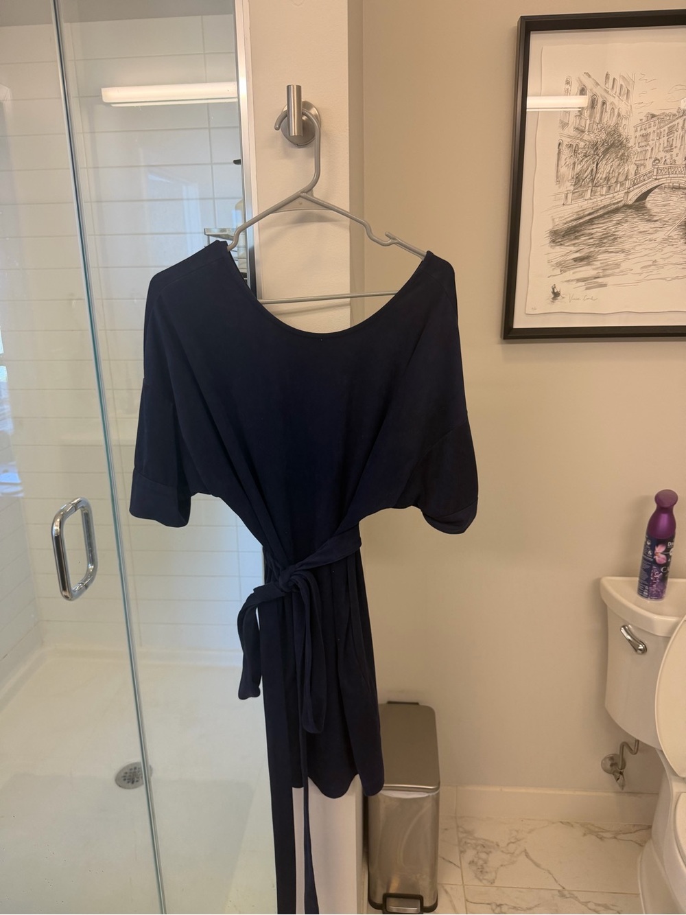 Women's Navy Tie-Waist Short Sleeve Dress